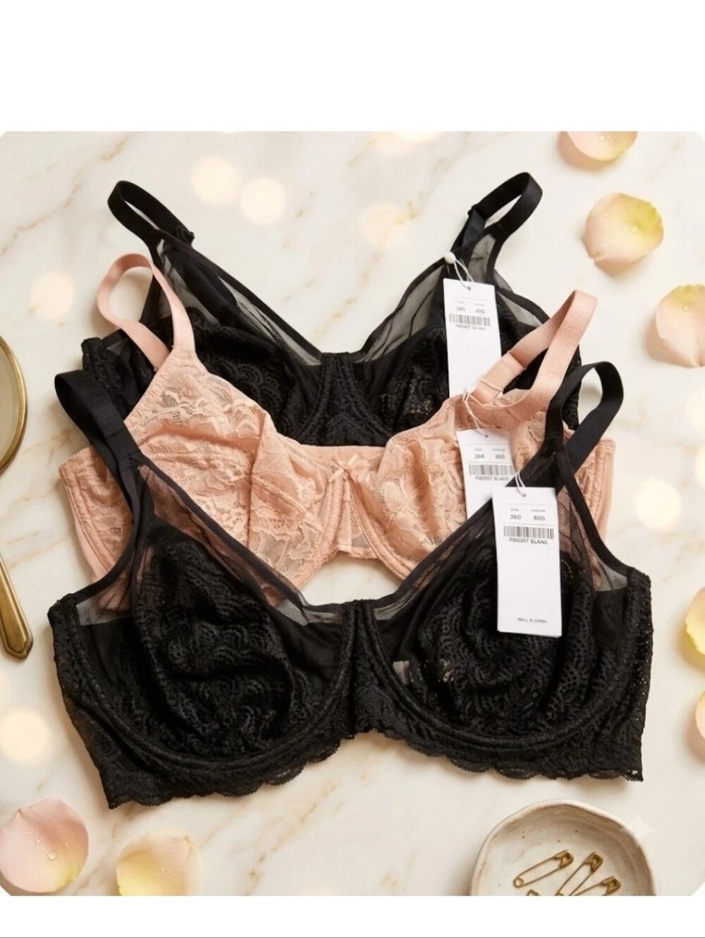 Nwt HSIA  Bundle Of 3 Mixed Lace Unlined Underwire Minimizer Bras Size 36G